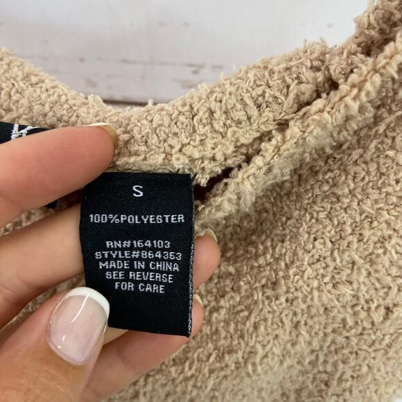 Windsor S Cream Nude Cozy Soft Chenille Spaghetti Strap Square Neck Crop PJ Top - Picture 7 of 7